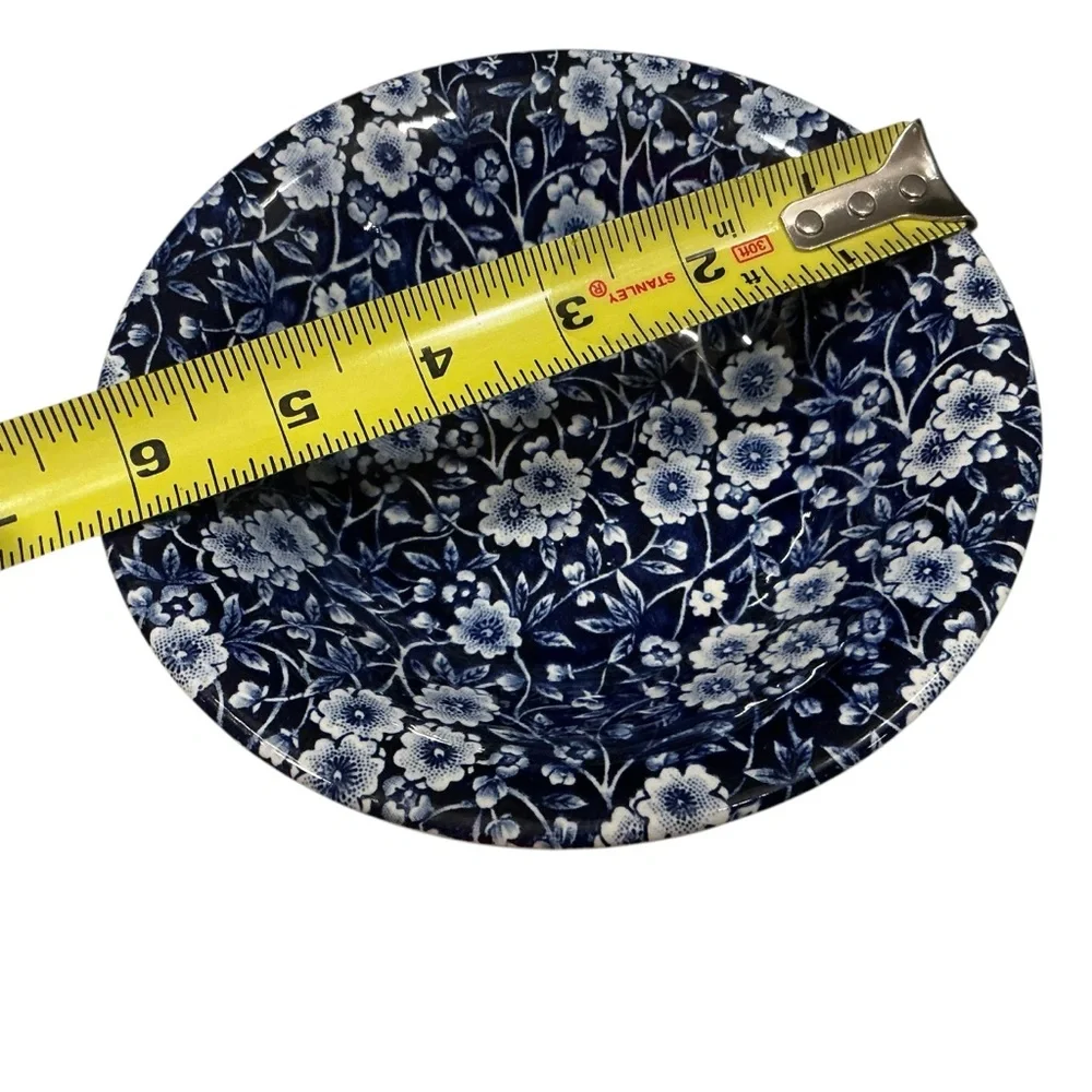 Calico staffordshire England blue white floral pattern 2 round cereal soup bowls